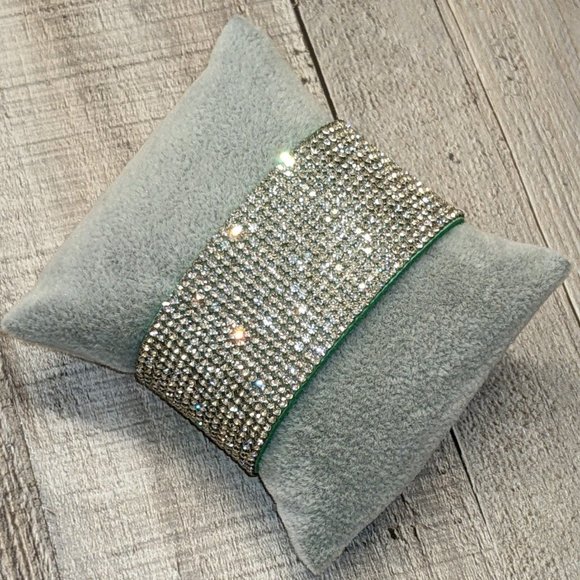 A17 Silver Rhinestone Wrap Cuff Bracelet Soft Adjustable Metallic Crystals A17 - Picture 5 of 12